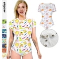thumbnail image 2 of WKDTWCOS-Body de manga corta con cuello redondo para mujer, pelele básico con botones en la entrepierna para amantes de los pañales, pijama para adultos, 2 of 4