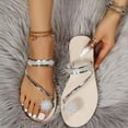 thumbnail image 2 of Anuirheih Women's Slippers Strappy Slide Sandals Rhinestone Open Toe Flat Sandals Slip On Toe Ring Slide Casual Summer Beach Sandals(Silver), 2 of 9
