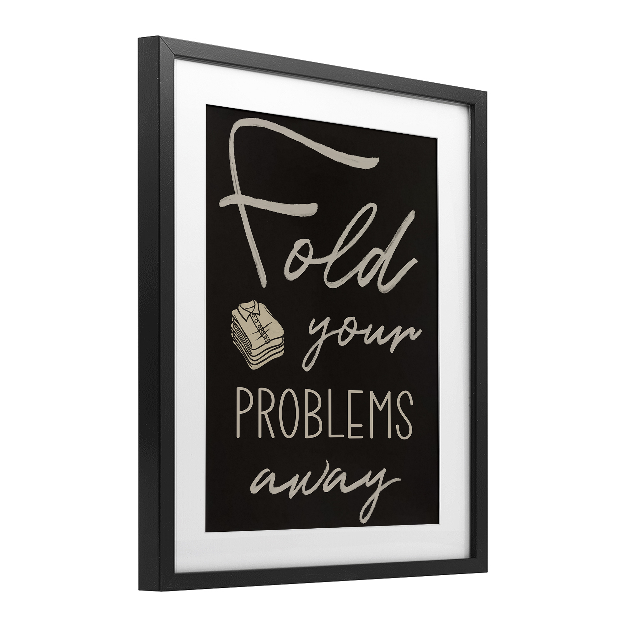 Fold Your Problems Away Black Framed Print Under Glass, design by Marcus Prime