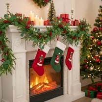 Christmas Decor Outdoor Christmas Garland Simulated Pines Leaf Rattan Artificial Christmas Pines Needle Leaf Rattan Winter Mantel Tabletop Porch Decoration Holiday Wreath Green Christmas Wreath