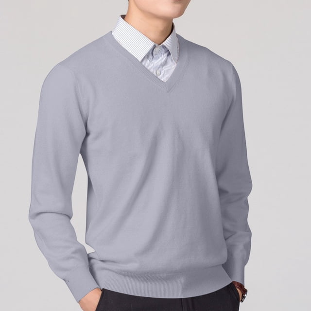 RKSTN Men's Sweater Solid Color Long Sleeve V Neck Versatile Knit Comfortable Loose Fit Pullover Sweater Fall Winter Fashionable Style