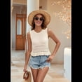 thumbnail image 4 of Suéter Corto para Mujer, Chaleco de Punto Sin Mangas, Top de Crochet con Dobladillo con Volantes, Camiseta Sin Mangas Beige L, 4 of 8