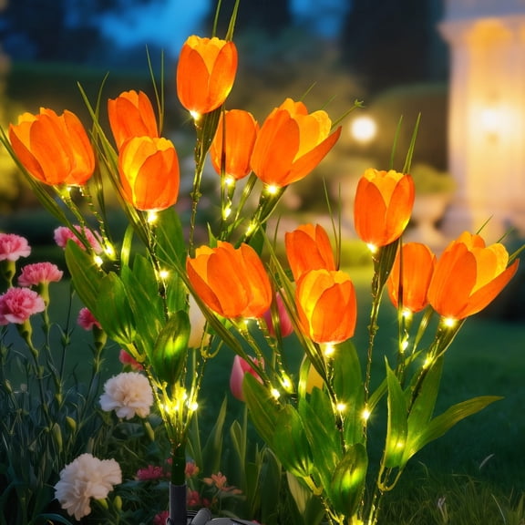 Qoosea Solar Lights Outdoor Patio Garden Decor, 2 pack LED Tulips Solar Flowers Lights Outdoor Garden Waterproof Decorative 7 Heads for Lawn Backyard Gifts for Women