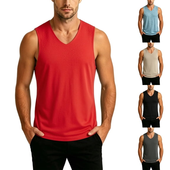 cllios Tank Tops Men Soft Comfy V Neck Sleeveless T Shirts Solid Color Lightweight Loose Fit Tank Top for Casual Summer Black XL