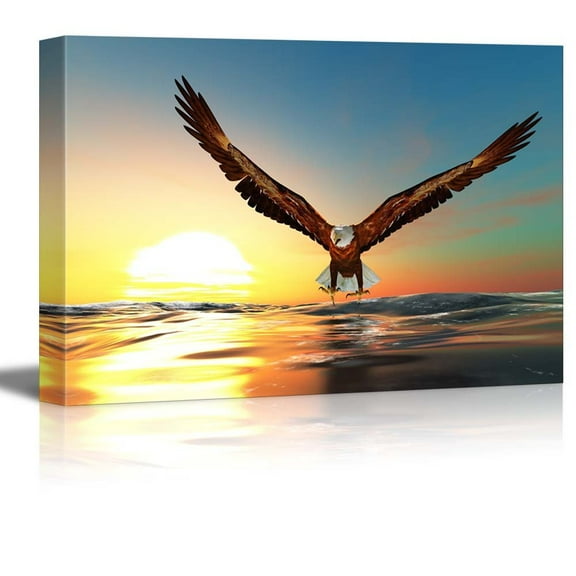 wall26 - Canvas Prints Wall Art - Bald Eagle Flying Above The Sea | Modern Wall Decor/Home Decoration Stretched Gallery Canvas Wrap Giclee Print. Ready to Hang - 12" x 18"
