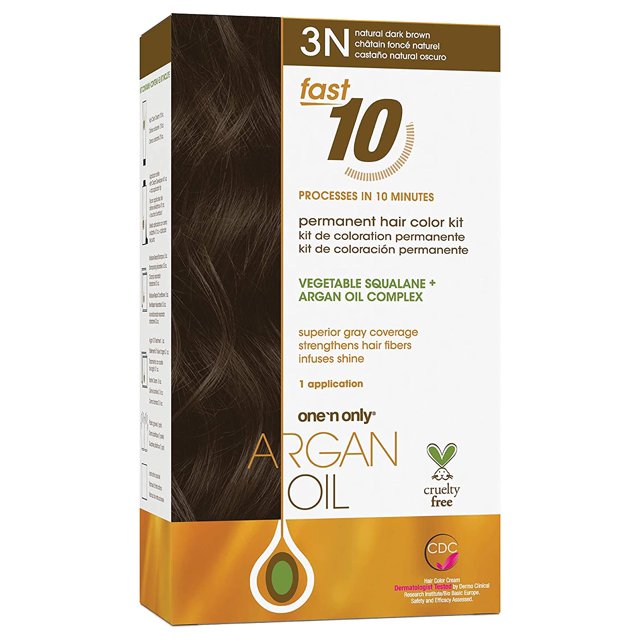 Argan Oil Fast 10 Permanent Hair Color Kit 3N Natural Dark Brown, Gray Hair Coverage in 10 Minutes, Helps Maintain Natural Moisture Balance, Advanced Micro-Pigments for Natural Ton