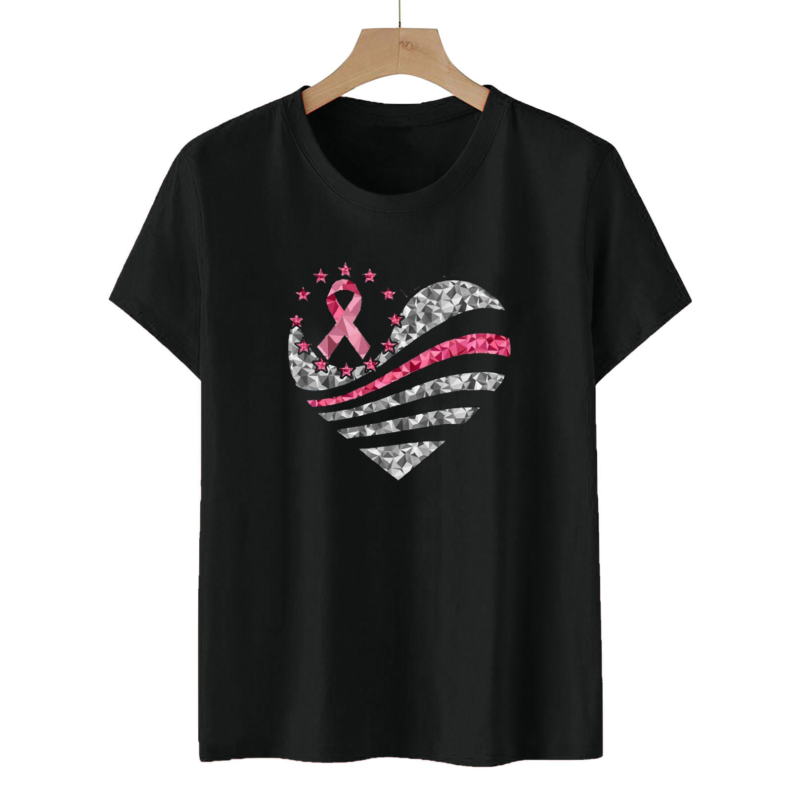 T-Shirt Ruban Rose Cancer Du Sein Femme | Manches Courtes Coton - Soutien Octobre Rose