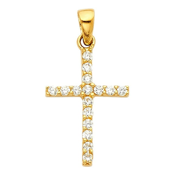 Precious Stars 14K Yellow Gold Cubic Zirconia Fancy Cross Pendant - No Chain, Pendant Only