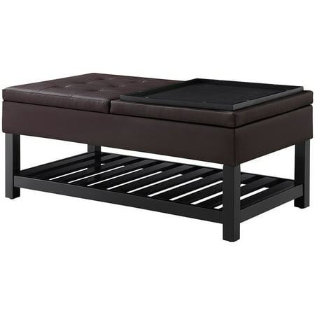 Lifestyle Solutions Shelby Faux Leather, Black Leather Tufted Ottoman Coffee Table