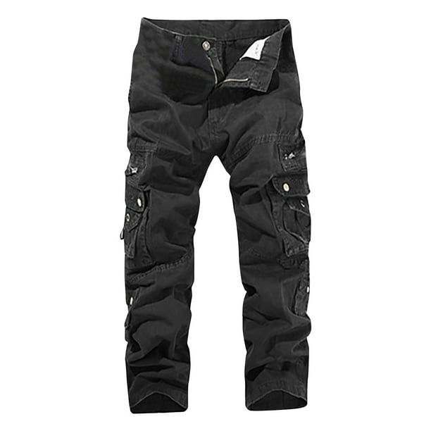 Pantalones largos para hombre, lavados con agua, para exteriores, informales, con bolsillo, cremallera sólida, rectos, de trabajo