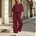thumbnail image 5 of Zynoxe Summer Outfits for Women Stylish Collared Button Down 3/4 Sleeve Tops Drawstring Waist Pants Suit Plus Size Casual Solid Color Womens Two Piece Sets Breathable Lounge Set With Pockets S, 5 of 8