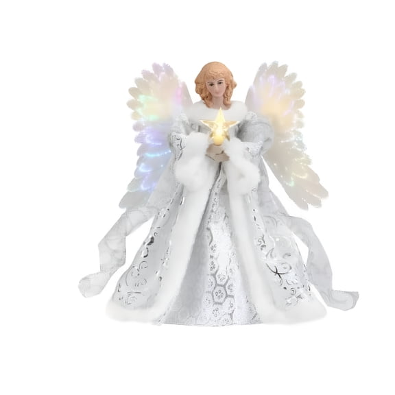 GARDVORA Christmas Tree Decoration Golden Angel Dolls Tree Top Star LED Glowing Pendant Christmas Tree Top Decoration New Holiday Decor (White)