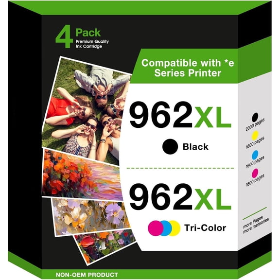 962XL Ink Cartridges Compatible for 962 962 XL Ink Cartridges for 9018e 9015e 9010 Series Printer (4 Pack)
