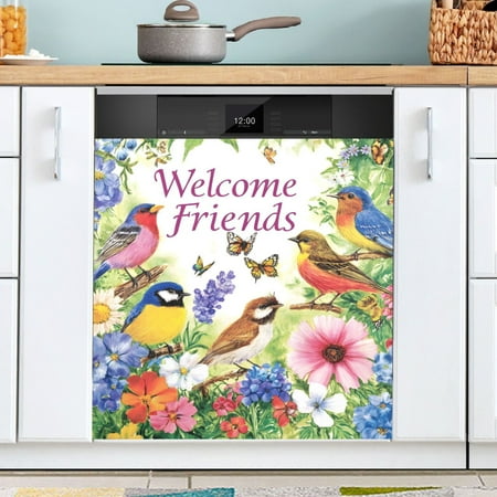 

Ryvnso Birds Butterfly on Flowers Dishwasher Magnetic Refrigerator Magnet Cover Kitchen Home Decorative 23 x26