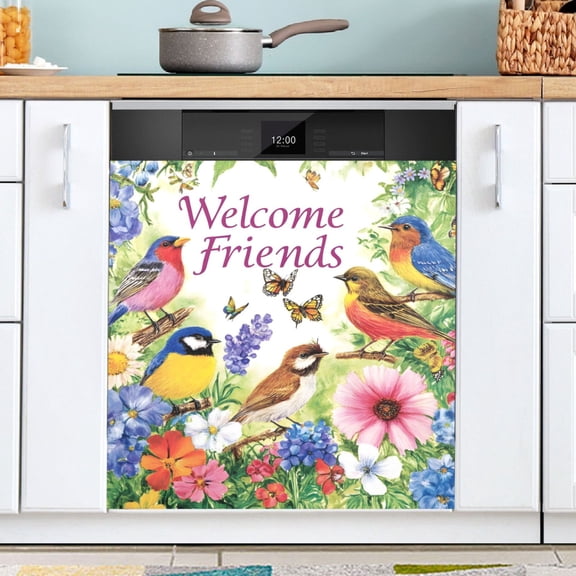 Ryvnso Birds Butterfly on Flowers Dishwasher Magnetic Refrigerator Magnet Cover Kitchen Home Decorative 23"x26"
