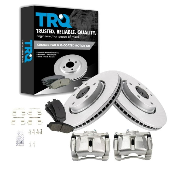 TRQ Front Brake Pad & Rotor Kit Brake Caliper Brake Pads Brake Rotor Ceramic Premium G-Coated Fits Select 2016-2019 Mazda CX-5