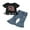 Black, variant on Wassery Toddler Kids Girls Summer Outfits 12M 18M 24M 3T 4T 5T Infant Girls Clothes Sets Short Sleeve Crew Neck Letters Print T-shirt with Denim Flare Pants Set 2Pcs 12M-5T