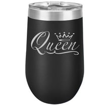 16 oz Double Wall Vacuum Insulated Stainless Steel Stemless Wine Tumbler Glass Coffee Travel Mug With Lid Queen Fancy