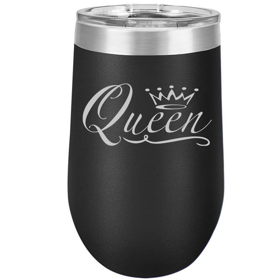 16 oz Double Wall Vacuum Insulated Stainless Steel Stemless Wine Tumbler Glass Coffee Travel Mug With Lid Queen Fancy