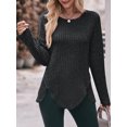 thumbnail image 4 of SHIBEVER Tops for Women Fall Casual Long Sleeves Blouses Blasic Soild Black Knit Tunic Tops Round Neck Loose Side Split T Shirt for Women Size S, 4 of 5
