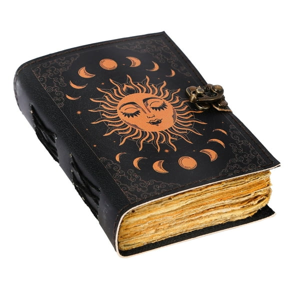 Sun & Moon Vintage Leather Journal for Men & Women 200 Pages of Antique Handmade Deckle Edge Vintage Paper, Leather Sketchbook, Drawing Journal, Printed leather Journal, Great Gift (7x5)