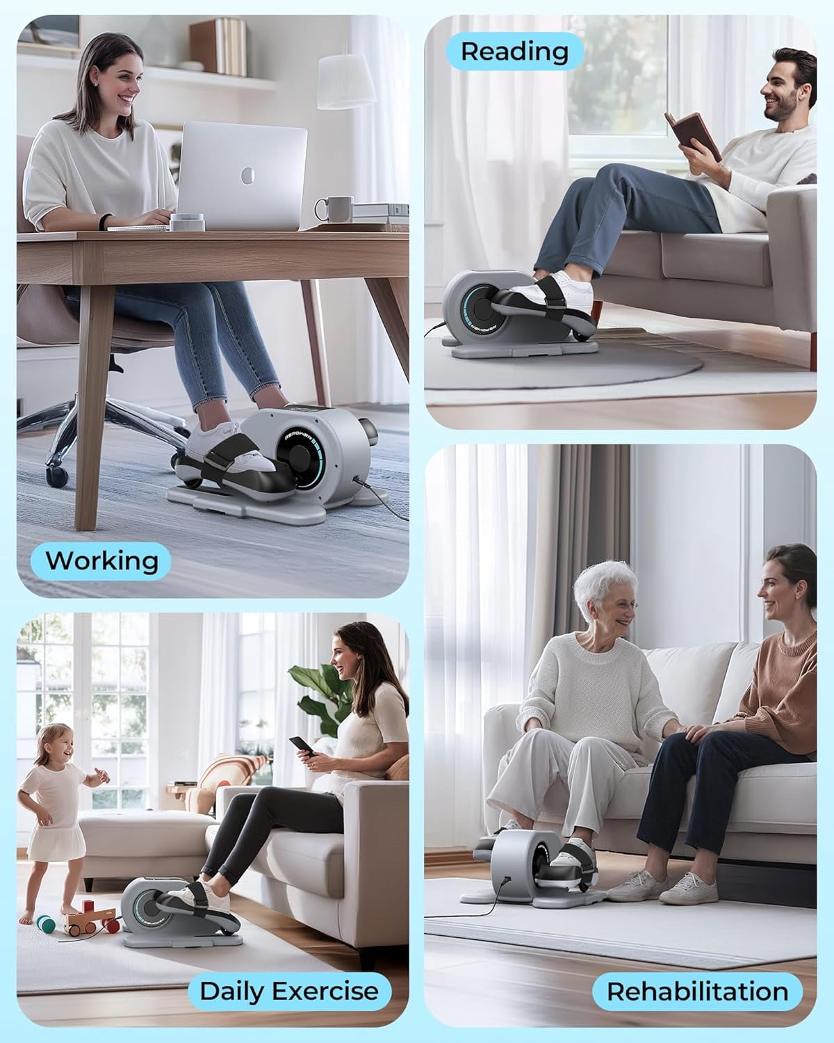 UPGO Under Desk Ellipticals Electric, Elipse Leg Exerciser Fully Assembled, Pedal Exerciser with Remote Control & Non-Slip Pedals & Pull rope