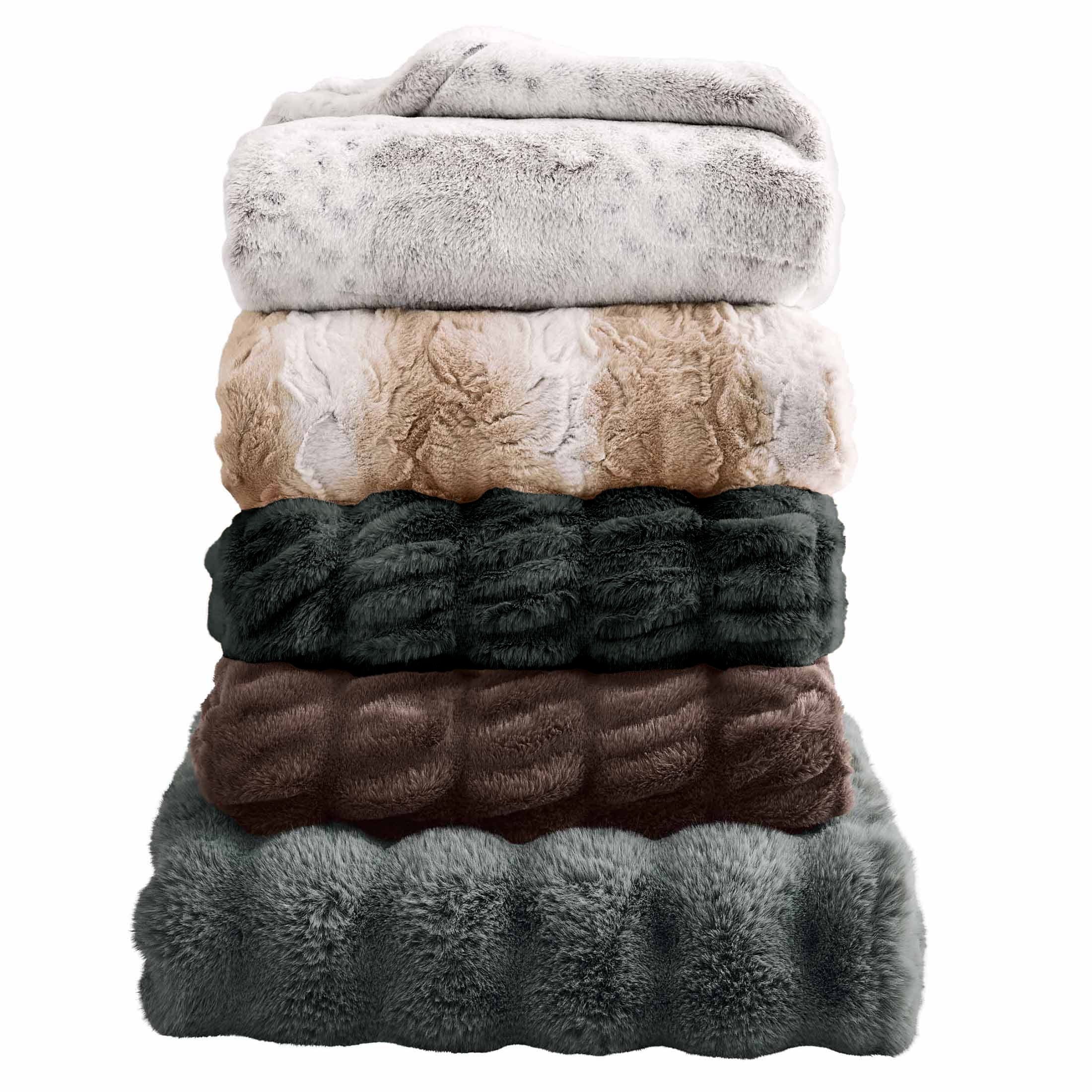 Better Homes & Gardens Gray Ruched Faux Fur Throw, 50" x 72", Adult/Teen