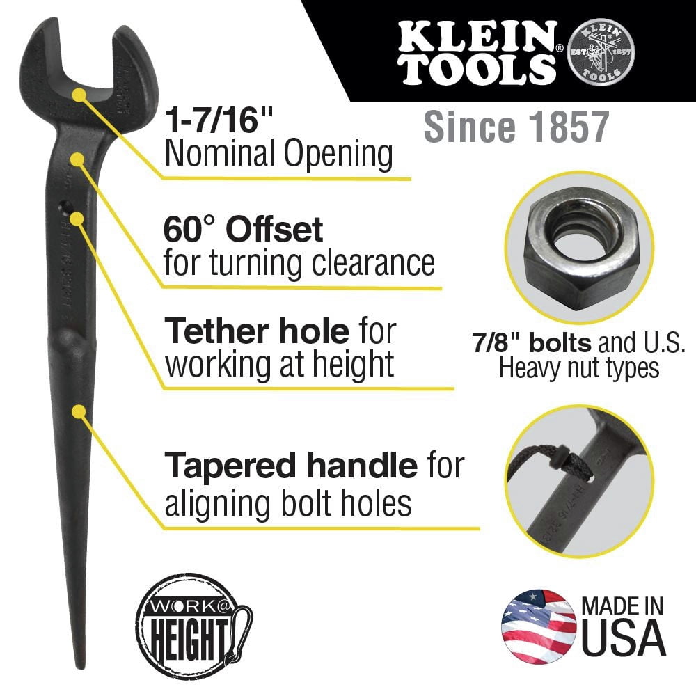 Klein Tools 3213TT 1-7/16 in. Nominal Opening Spud Wrench with Tether Hole