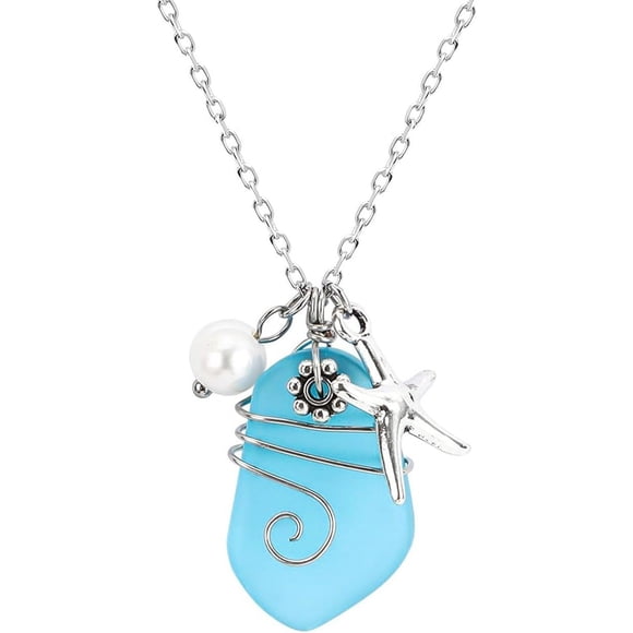 EcoNesxp With starfish pendant and freshwater pearls ocean style sea glass beach gift sea glass jewelry handmade necklace for women