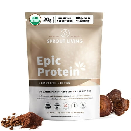 Sprout Living Epic Protein | Organic Plant Protein, Superfoods, Complete Coffee, 1 lb