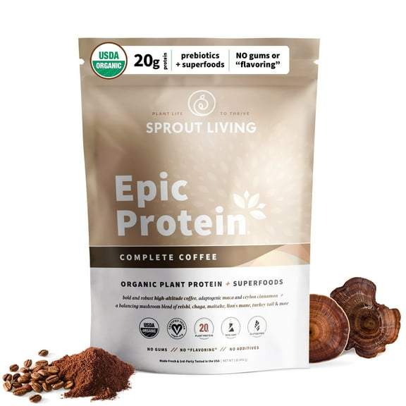 Sprout Living Epic Protein | Organic Plant Protein, Superfoods, Complete Coffee, 1 lb