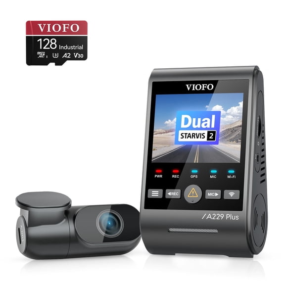VIOFO A229 Plus 2CH Dash Cam + 128GB SD Card, Front & Rear 2K STARVIS 2 HDR, 5GHz Wi-Fi, GPS, Voice Control, High-Endurance Storage