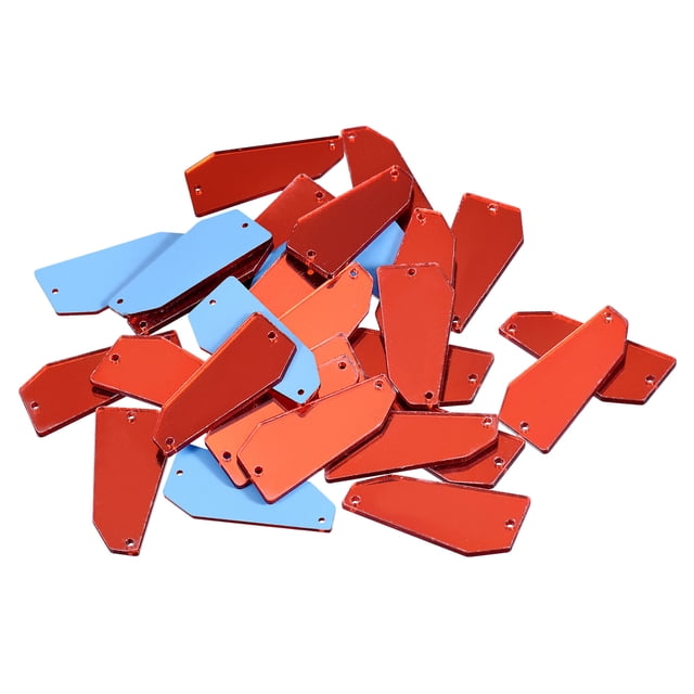 Unique Bargains 30Pack Irregular Acrylic Sew on Mirror Pieces Rhinestones Beads, Red 41x19mm