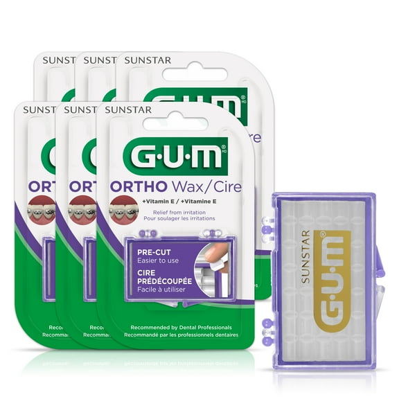 GUM Orthodontic Wax for Braces & Dental Devices -with Vitamin E & Aloe Vera- Unflavored(6pk)