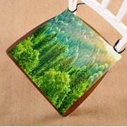 BSDHOME Green Forest Landscape Chair Pad, Beautiful Bird Eye View on Pines in the Morning Sun Light, Alpine Mountains Seat Cushion Chair Cushion Floor Cushion Two Sides Size 16x16 inches