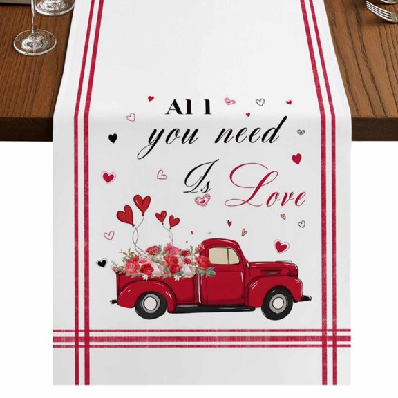 Table Runners 72 Inches Long Dress Scarves, Valentine's Day Farmhouse Kitchen Table Runner, Coffee Tablerunners, Love Heart Roses Romantic Modern Art 16x72 Inch