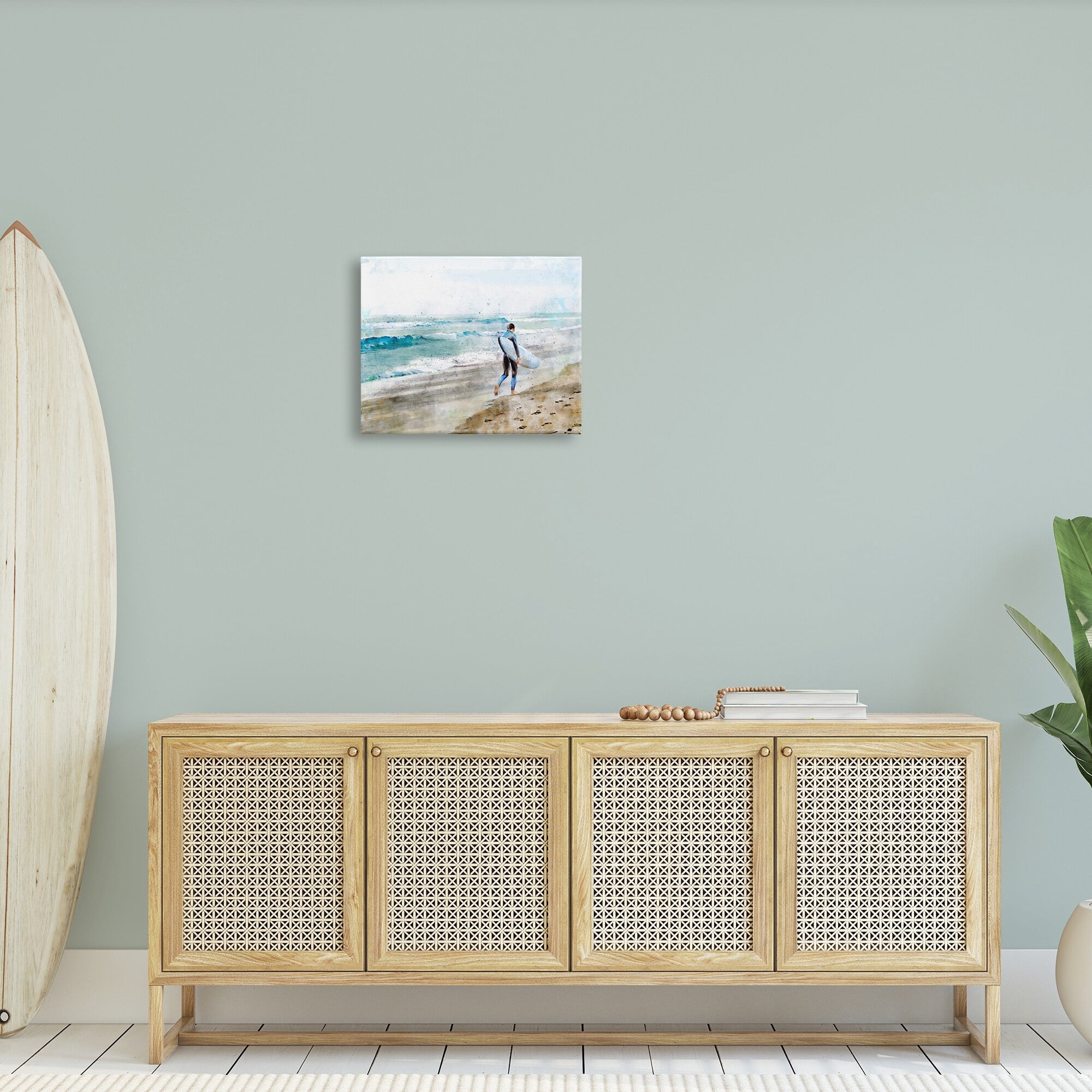 Stupell Industries Summer Surfer Walking Coast Incoming Tide Sandy Footprints, 20 x 16,Design by Ziwei Li