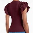 thumbnail image 3 of Solid Color V-Neck Women Slim Fit Ruffle Shirt Tops, 3 of 4