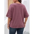 thumbnail image 2 of Mengpipi Women's Plus Size Tops Summer Short Sleeve V-Neck Ruffle Trim Loose Fit Solid Color Casual Blouse 1X-5X, 2 of 9