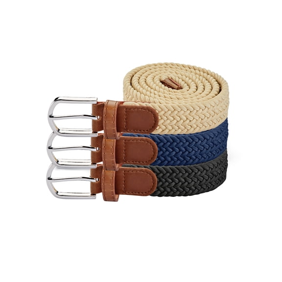 Collections Etc Women's Stylish Braided Stretch Belts - Set of 3