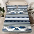 thumbnail image 3 of Feelyou Abstract Lines Blue Twin Sheet Sets for Men, Modern Art Striped Twin Fitted Sheet, Chic Contemporary Aesthetic Flat Sheet, Breathable Home Decor, 3 Pieces, 3 of 8