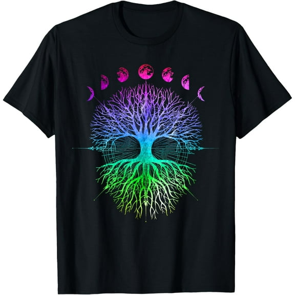 Phases of the Moon Tree of Life Mystical Zen Yoga Meditation T-Shirt100% pure cotton short-sleeved shirt for both men and women