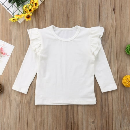 

Caitzr Baby Girl Long Sleeve Top Solid Color Ruffle Design T-shirt Suitable for Autumn and Spring