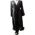 thumbnail image 5 of Women Chiffon Bikini Cover Long Sleeve Deep V Neck See-through Dress, 5 of 5