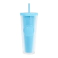 thumbnail image 3 of Paquete con 25 piezas de Vaso de plástico doble pared con popote azul 9.7 x 22.7, 3 of 5