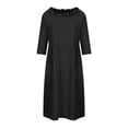 thumbnail image 4 of Birdeem Robe Décontractée Ample à Manches Trois-Quarts Col Rond avec Poches pour Femmes Couleur Unie, 4 of 10