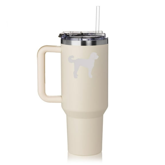 40 oz Tumbler with Handle and Straw Lid Stainless Steel Insulated Travel Mug Cup Labradoodle (Cream)