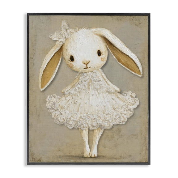 Stupell Industries Cottage Ballerina Bunny in Lace Dress Black Framed Giclee Art, 11 x 14, by Ink Drop Loft