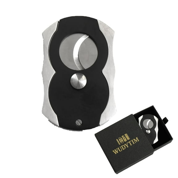 Stainless Steel Cigar Cutter with Gift Box,Double Blade for a Precise Perfect Cut(Black Silver)