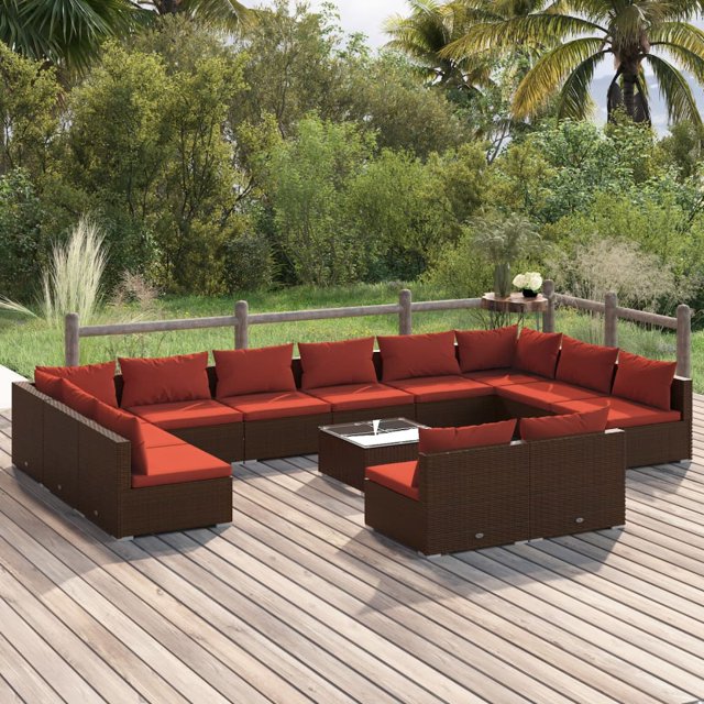 vidaXL Ensemble de Salon de Jardin 13 Pcs avec Coussins Brun